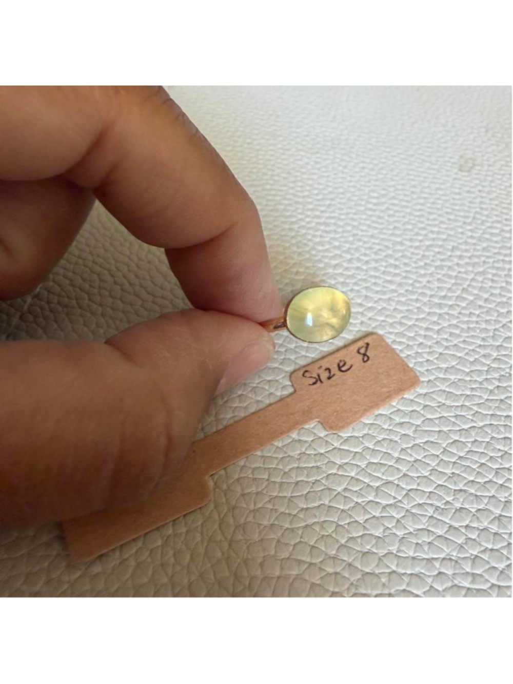 Natural stone ring- yellow/green stone size 8
